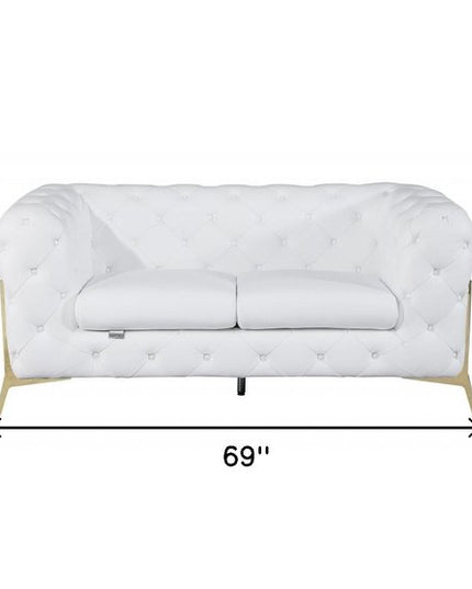 69" White And Gold Italian Leather Loveseat