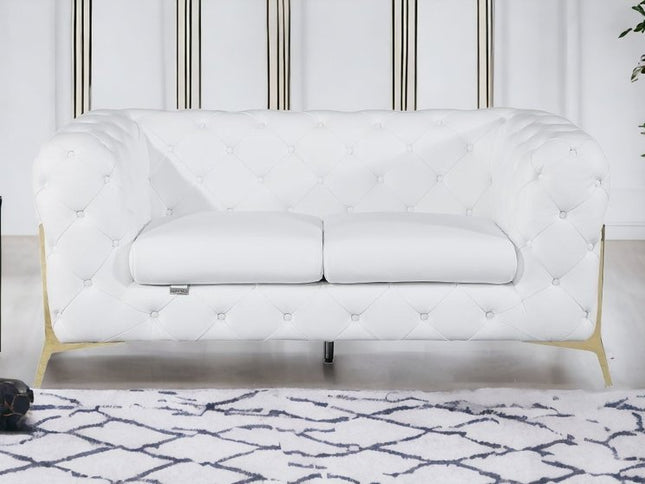 69" White And Gold Italian Leather Loveseat