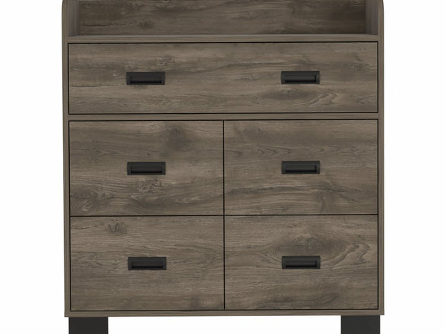 33" Dark Brown Manufactured Wood Five Drawer Dresser