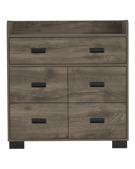 33" Dark Brown Manufactured Wood Five Drawer Dresser