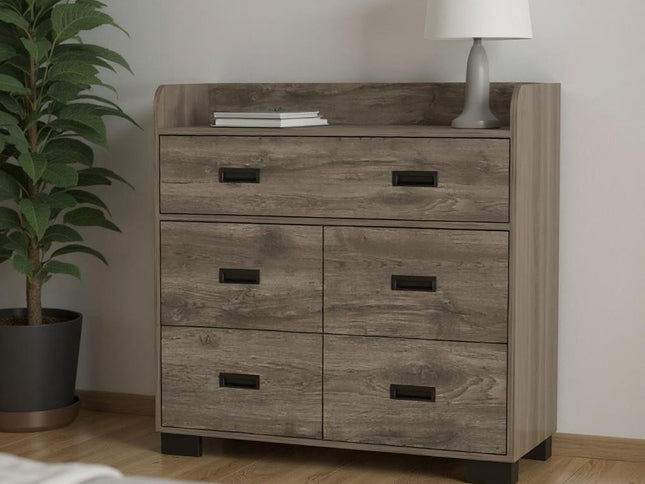 33" Dark Brown Manufactured Wood Five Drawer Dresser