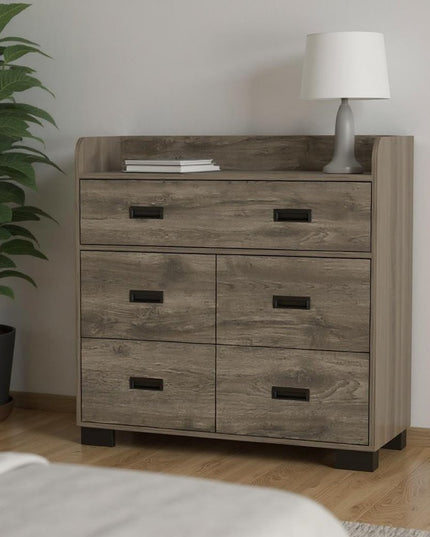 33" Dark Brown Manufactured Wood Five Drawer Dresser