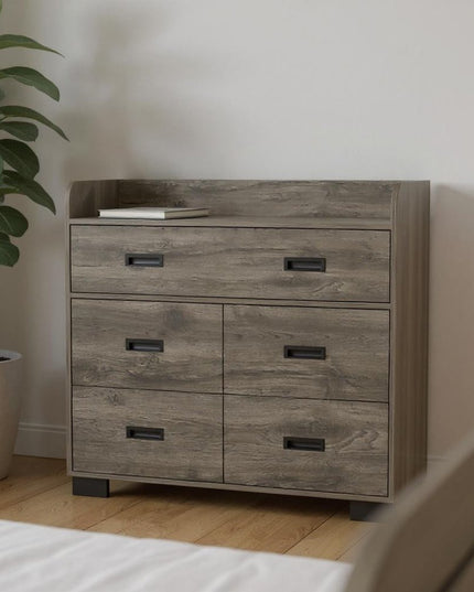 33" Dark Brown Manufactured Wood Five Drawer Dresser