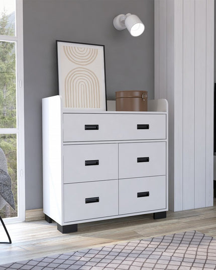 33" Dark Brown Manufactured Wood Five Drawer Dresser