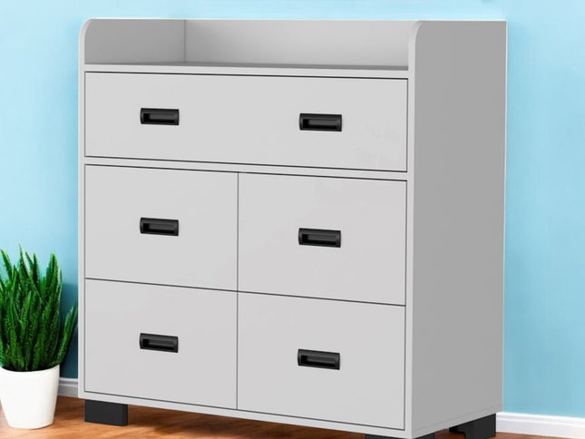 33" Dark Brown Manufactured Wood Five Drawer Dresser