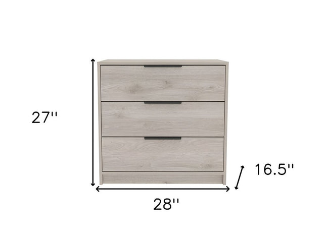 28" Light Gray Wood Three Drawer Dresser