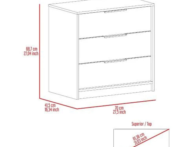 28" Light Gray Wood Three Drawer Dresser