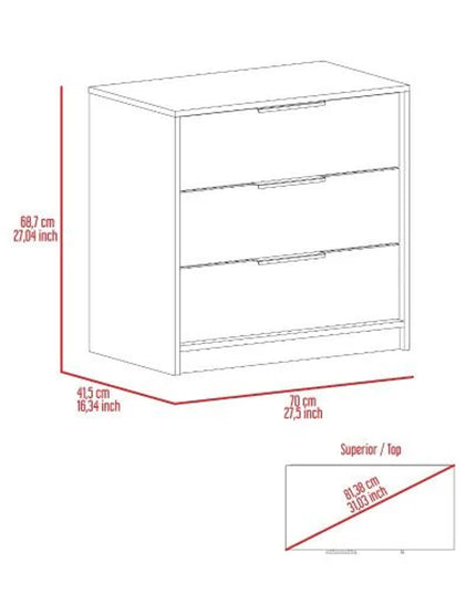 28" Light Gray Wood Three Drawer Dresser