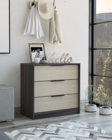 28" Brown And Black Three Drawer Dresser