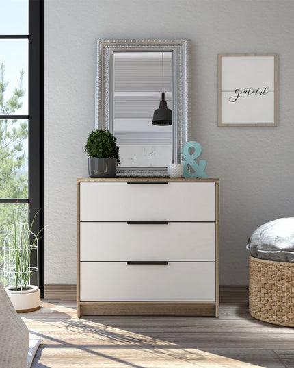 28" Brown And White Three Drawer Dresser