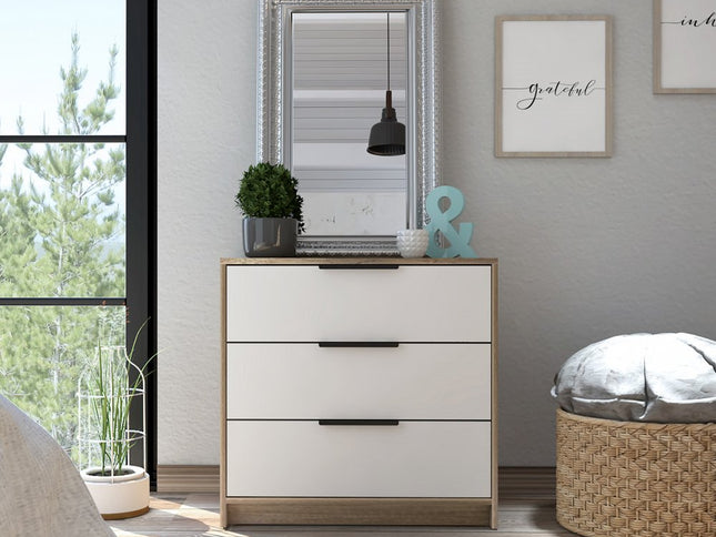 28" Brown And White Three Drawer Dresser