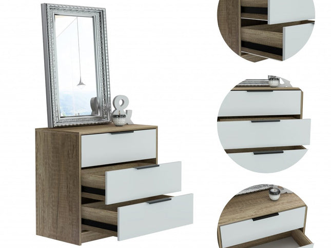 28" Brown And White Three Drawer Dresser