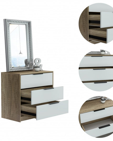 28" Brown And White Three Drawer Dresser