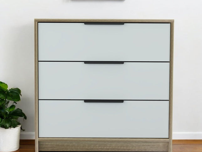 28" Brown And White Three Drawer Dresser