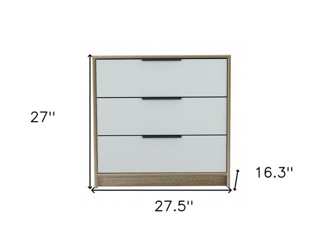 28" Brown And White Three Drawer Dresser