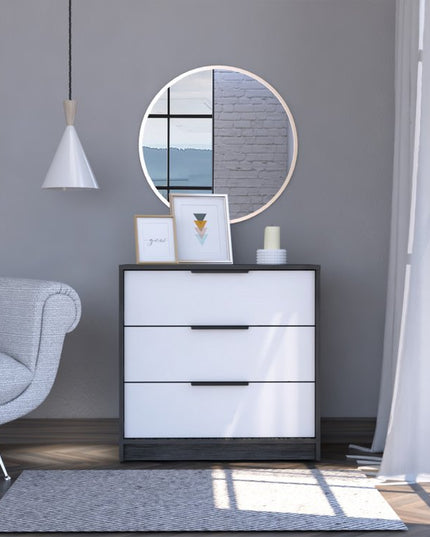 28" White And Smokey Oak Manufactured Wood Three Drawer Dresser