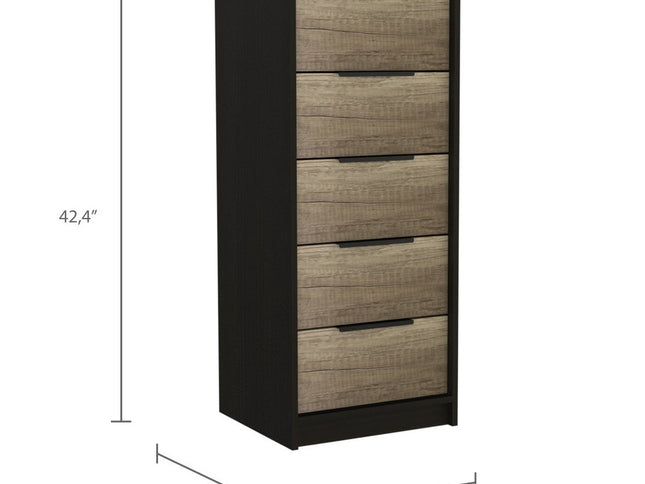 42" Black And Light Oak Manufactured Wood Five Drawer Chest