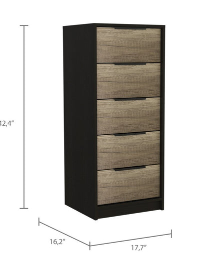 42" Black And Light Oak Manufactured Wood Five Drawer Chest