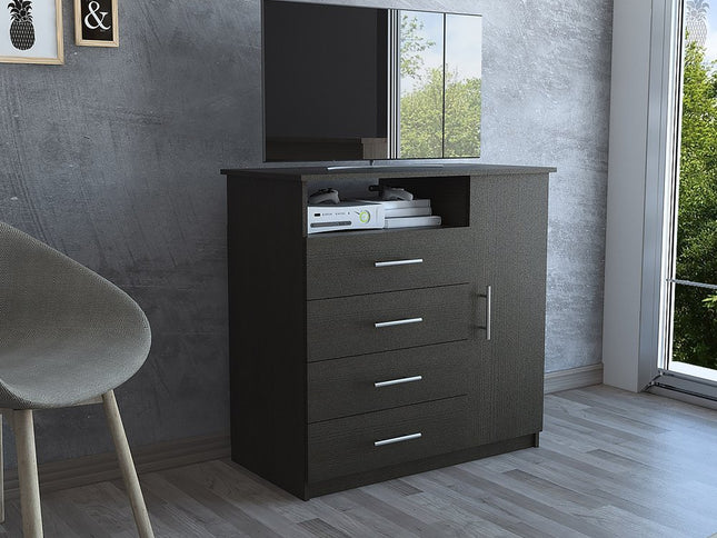 36" Black Manufactured Wood Four Drawer Combo Dresser