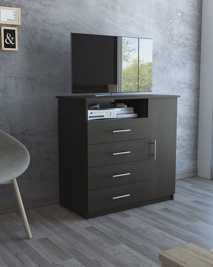 36" Black Manufactured Wood Four Drawer Combo Dresser