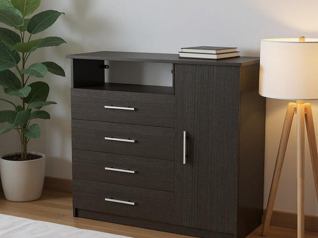 36" Black Manufactured Wood Four Drawer Combo Dresser