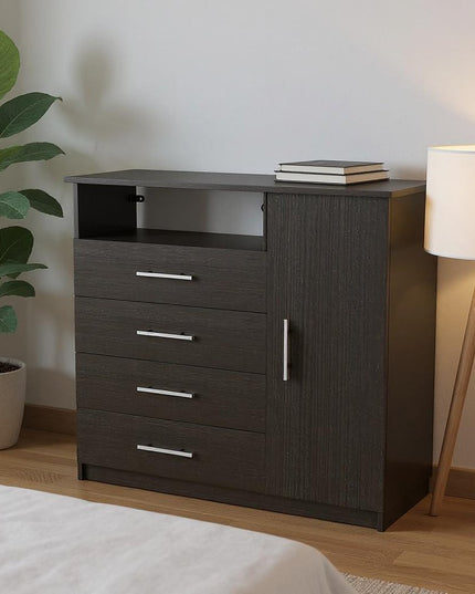 36" Black Manufactured Wood Four Drawer Combo Dresser