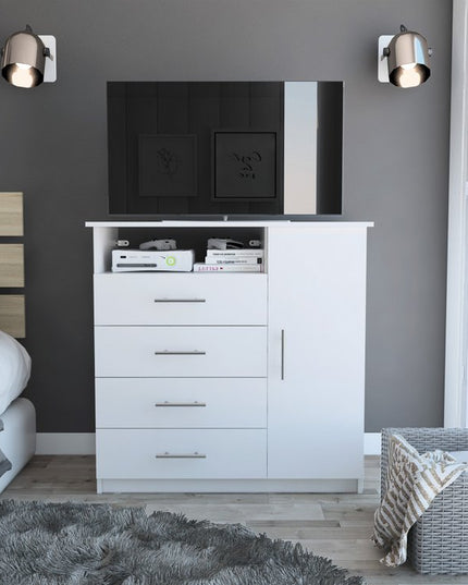 36" White Manufactured Wood Four Drawer Combo Dresser