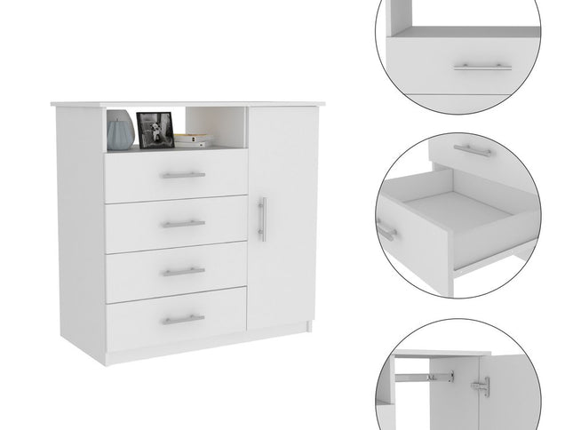 36" White Manufactured Wood Four Drawer Combo Dresser