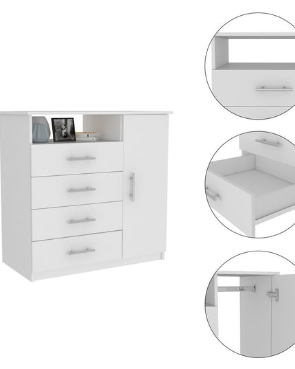 36" White Manufactured Wood Four Drawer Combo Dresser