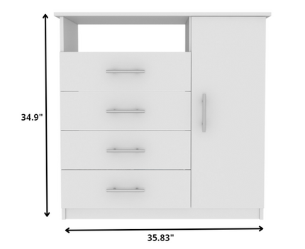 36" White Manufactured Wood Four Drawer Combo Dresser