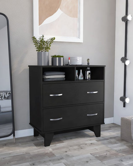 32" Black Manufactured Wood Two Drawer Dresser