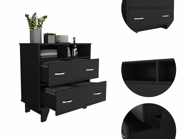 32" Black Manufactured Wood Two Drawer Dresser