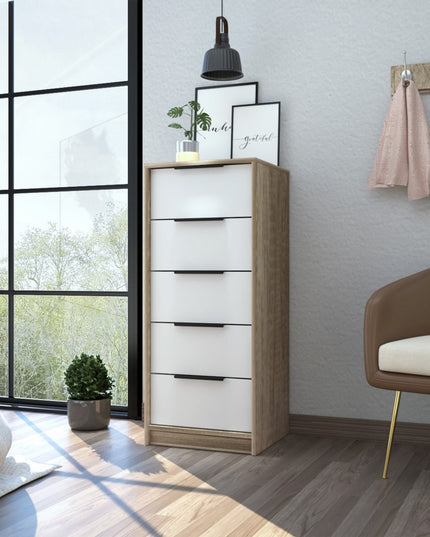 28" Brown And White Three Drawer Dresser