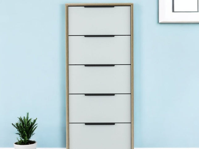 28" Brown And White Three Drawer Dresser