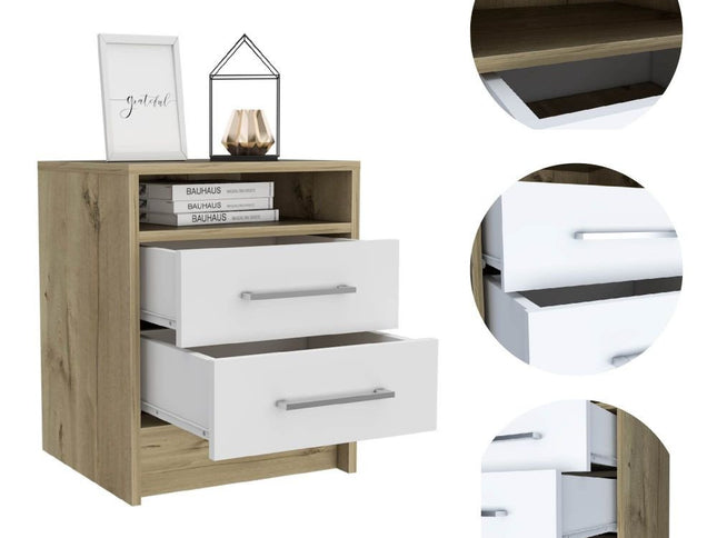 20" Wood Two Drawer Nightstand