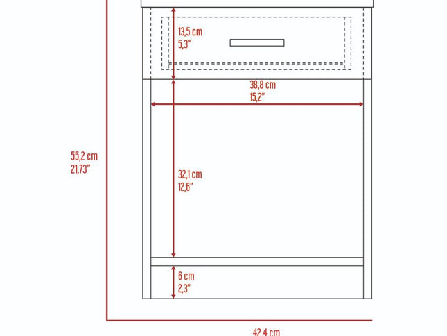 22" Wood One Drawer Nightstand