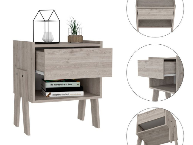 22" Light Gray Wood One Drawer Nightstand