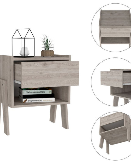 22" Light Gray Wood One Drawer Nightstand