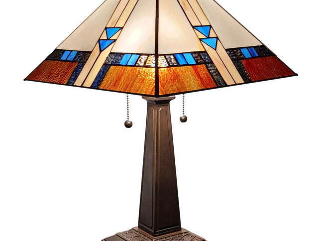 22" Dark Brown Metal Two Light Candlestick Table Lamp With Off White Empire Shade