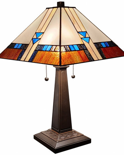 22" Dark Brown Metal Two Light Candlestick Table Lamp With Off White Empire Shade