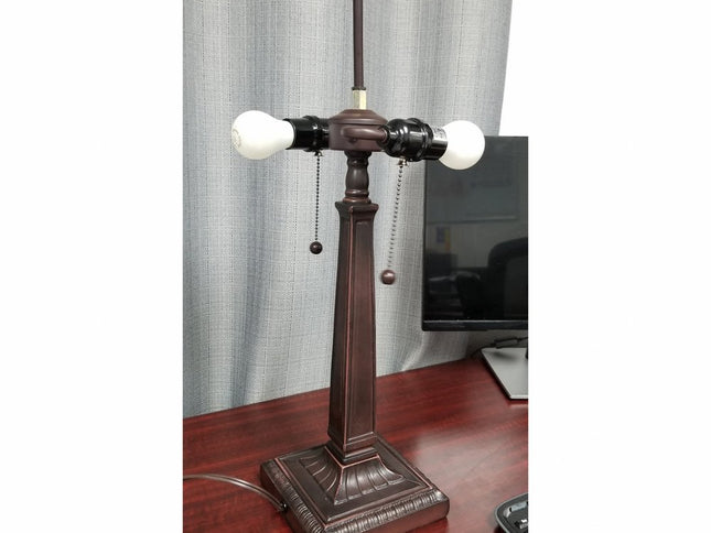 22" Dark Brown Metal Two Light Candlestick Table Lamp With Off White Empire Shade