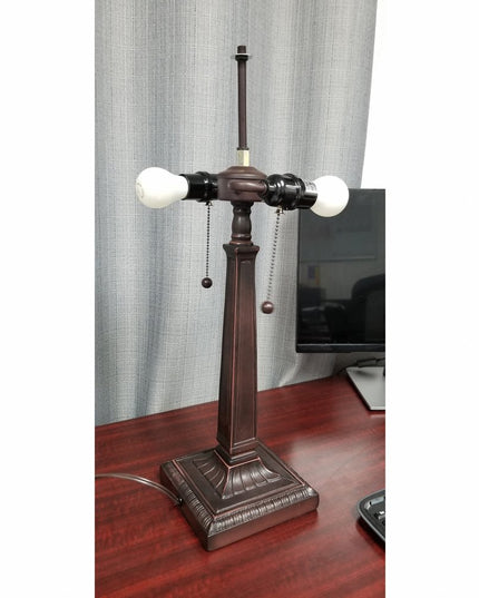 22" Dark Brown Metal Two Light Candlestick Table Lamp With Off White Empire Shade