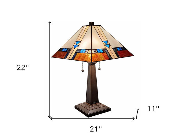 22" Dark Brown Metal Two Light Candlestick Table Lamp With Off White Empire Shade