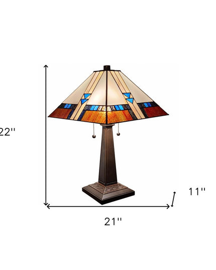 22" Dark Brown Metal Two Light Candlestick Table Lamp With Off White Empire Shade