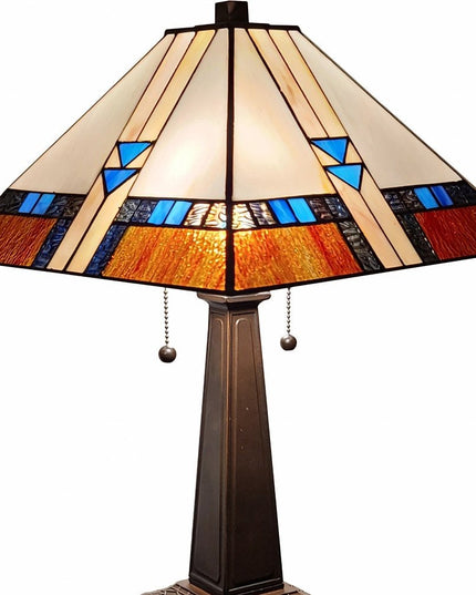 22" Dark Brown Metal Two Light Candlestick Table Lamp With Off White Empire Shade