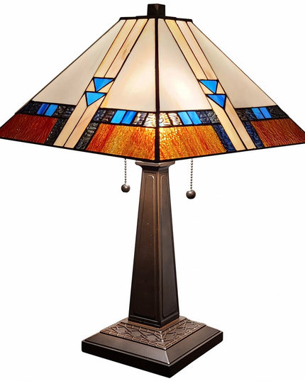 22" Dark Brown Metal Two Light Candlestick Table Lamp With Off White Empire Shade