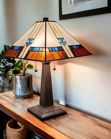 22" Dark Brown Metal Two Light Candlestick Table Lamp With Off White Empire Shade