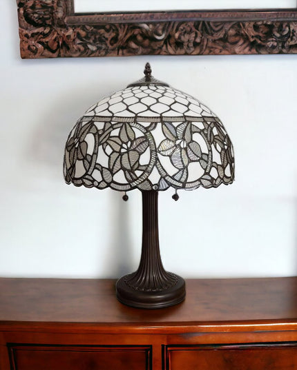 23" Dark Brown Metal Two Light Candlestick Table Lamp With White Shade