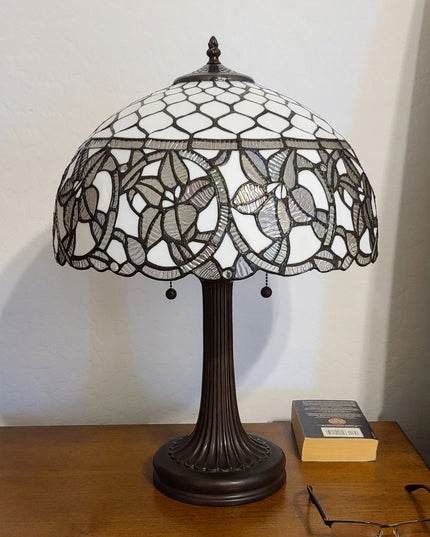 23" Dark Brown Metal Two Light Candlestick Table Lamp With White Shade