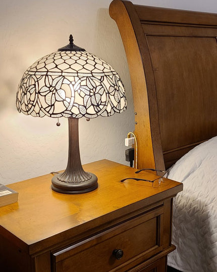 23" Dark Brown Metal Two Light Candlestick Table Lamp With White Shade